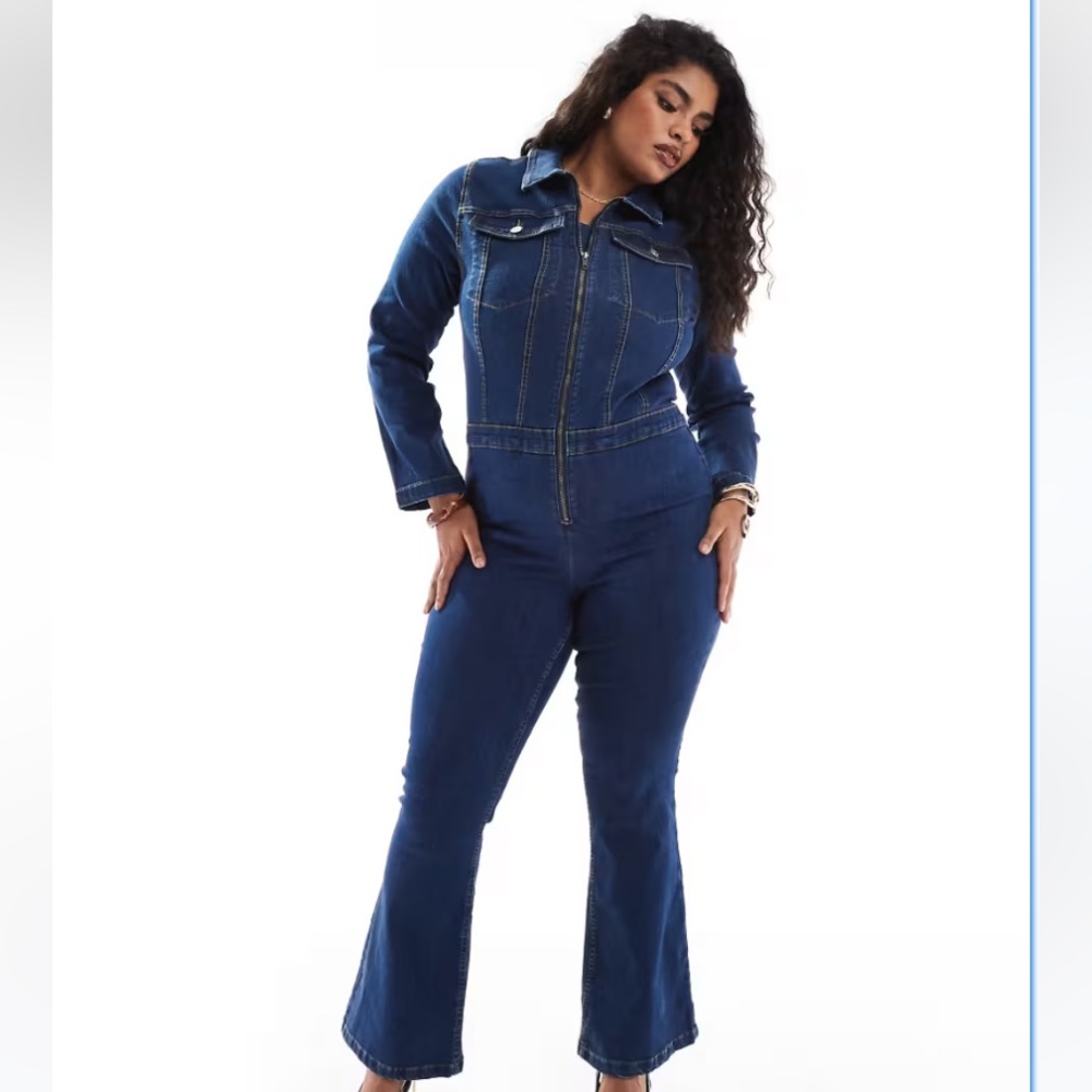 ASOS DESIGN Curve long sleeve stretch 70's jumpsuit